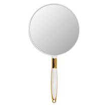 Espelho de mão redondo Eaoundm 18 cm para maquiagem, branco, cabo branco