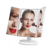 Espelho de Maquiagem Camarin Triplo com 16 Luzes Led Dobrável com Aumento de Imagem 2X e 3X Zoom e Rotação de 180º