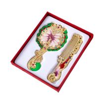 Espelho De Maquiagem Com Design De Pavão E Conjunto De Pente, Forma Redonda, Metal Embossado, Cor