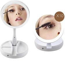 Espelho De Maquiagem Com Luz Led Aumenta 10X Dobravel e Portátil - B Max