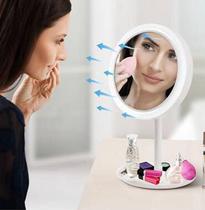 Espelho De Maquiagem de Mesa Com Aumento 5x Led e Ventilador