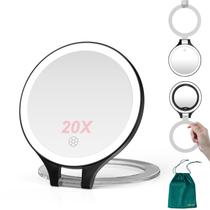 Espelho de maquiagem de viagem Mocado 1X/20X com ampliação em preto claro