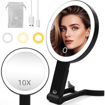 Espelho de maquiagem de viagem VPU 10X/1X recarregável iluminado por LED
