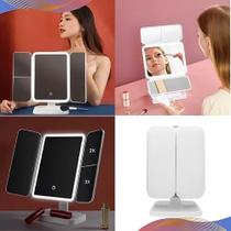 Espelho de Maquiagem Dobrável com Luz LED 3 Luzes iluminação