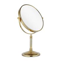 Espelho de maquiagem DOWRY Espelho de maquiagem de ampliação 10x Tampo de mesa giratório de dois lados com acabamento dourado