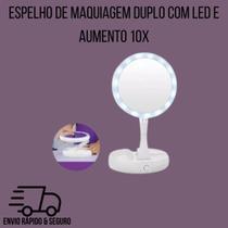 Espelho de Maquiagem Duplo com LED e Aumento 10x