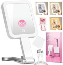 Espelho de maquiagem EAONE Travel de dupla face 10X/1X com luzes