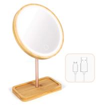 Espelho de maquiagem Erivibor Led Bamboo Wooden Desktop com luz