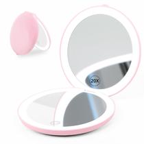 Espelho de maquiagem Fabuday Travel Compact com luzes 1x/20x rosa Espelho de maquiagem Fabuday Travel Compact com luzes 1x/20x rosa