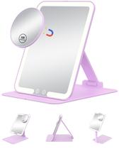 Espelho de maquiagem Gospire Travel com ampliação de luzes 10X roxo