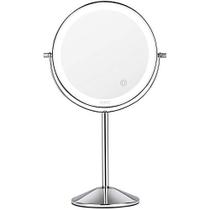 Espelho de maquiagem iluminado KDKD Espelho de maquilhagem giratório de aumento 7X com 72 luzes LED médicas brilhantes, 3 modos de cores, mesa redonda de 8 polegadas, espelho cosmético com acabamento cromado polido, recarregável.