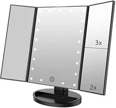 Espelho de maquiagem Infitrans Trifold com luzes 1X 2X 3X Ampliação Espelho de maquiagem Infitrans Trifold com luzes 1X 2X 3X Ampliação