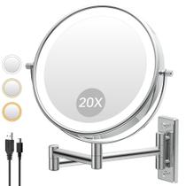 Espelho de maquiagem LANSI 1X/20X montado na parede com luzes, braço de 360