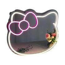 Espelho De Maquiagem LED Neon Rosa Gatinha Com Controle Por Aplicativo, Regulável, Para Decoração De
