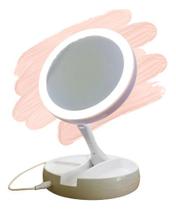Espelho De Maquiagem Luz Led Dobrável De Mesa Aumento 10x