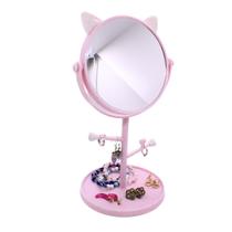 Espelho de Maquiagem Orelhas de Gatinho Com Porta Jóia