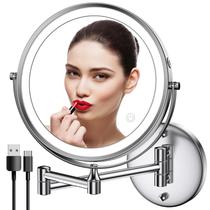 Espelho de maquiagem Rocollos montado na parede com ampliação de 8 polegadas 1X/7X