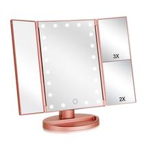 Espelho de maquiagem Vanity Flymiro triplo com luz 3x/2x, rose gold
