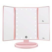 Espelho de Maquiagem Vanity Flymiro Triplo com Luzes - Aumento 3x/2x - Rosa Espelho de Maquiagem Vanity Flymiro Triplo com Luzes - Aumento 3x/2x - Rosa