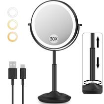 Espelho de maquiagem VFD 8" dupla face com ampliação 30X e LED