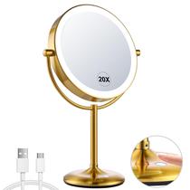 Espelho de Maquiagem VORREMIRR 9" Dourado 20X Recarregável com LED