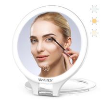 Espelho de maquiagem WEILY Magnifying 10X/1X com 3 luzes coloridas