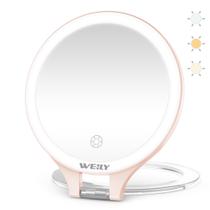 Espelho de maquiagem WEILY Magnifying 10X/1X com 3 luzes de cor rosa Espelho de maquiagem WEILY Magnifying 10X/1X com 3 luzes de cor rosa