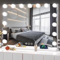 Espelho de maquilhagem com 15 luzes LED, ampliação de 10X, USB