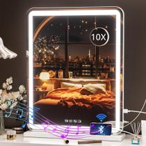 Espelho de maquilhagem Hasipu 20x25 cm LED com alto-falante Bluetooth branco