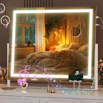 Espelho de maquilhagem Hasipu 24x20cm com luzes e alto-falante Bluetooth