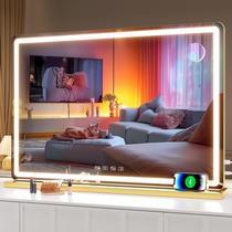 Espelho de maquilhagem Hasipu 32x21,7 cm LED com alto-falante Bluetooth dourado