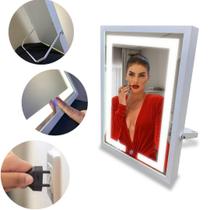 Espelho De Mesa Branco Com Led 3 Cores Touch Screen 40x28cm - Maquiagem