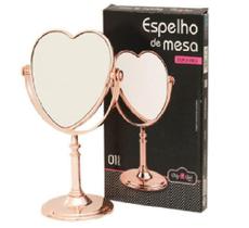 Espelho de Mesa Coração Dupla Face com Pedestal e Aumento Rose - Wincy