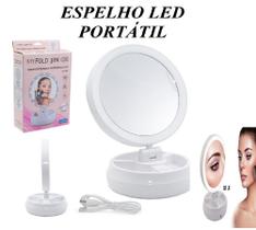 Espelho De Mesa Dois Lados P/ Maquiagem Duplo Led Dobrável Camarim