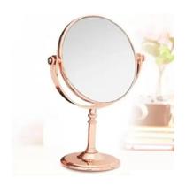 Espelho De Mesa Dupla Face Aumenta Gira 360 Rose Gold Redond