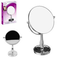Espelho de mesa dupla face com pedestal plastico prata 6''