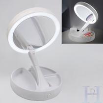 Espelho de Mesa Dupla Face Luz Led Com Aumento 10x Maquiagem