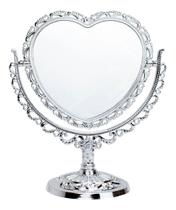 Espelho De Mesa Formato Coração Prateado Dupla Face 24x21cm