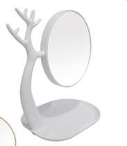 Espelho de mesa giratório dupla face + porta objetos branco