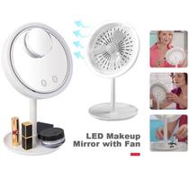 Espelho de Mesa Iluminador Luz LED Ventilador Seca Maquiagem 5x Aumento Beleza Touch Screen - ESPELHO VENTILADOR