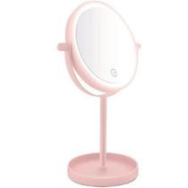 Espelho De Mesa Luz Led Touch Screen Giratório 360 Rosa