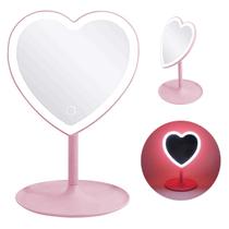 Espelho De Mesa Maquiagem Bandeja Porta Jóias Led Coração
