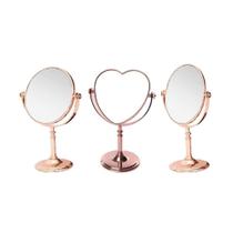 Espelho De Mesa Maquiagem Dupla Face Aumenta 2 X Gira 360 Rose Gold - Coisaria