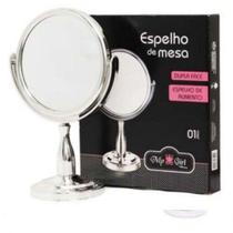 Espelho de Mesa Maquiagem Dupla Face com Aumento 17cm - Prata- Wincy