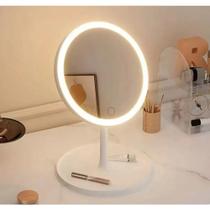 Espelho De Mesa Maquiagem Suporte Articulado Redondo Led Recarregável Branco