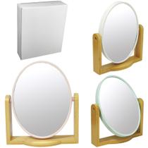 Espelho de mesa oval dupla face com base de bambu 19x16,5x4,5cm sortidos