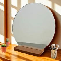 Espelho de Mesa Para Maquiagem Redondo Apoio de Madeira 30 cm