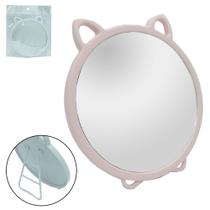 Espelho de mesa / pendurar redondo com moldura de plastico gatinho 15x14cm - Saz comercial