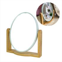 Espelho De Mesa Redondo Ajustável Com Suporte de Bambu - AMIGOLD