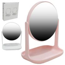 Espelho de mesa redondo dupla face com base porta joias de plastico 21x16x12cm - SAZ COMERCIO